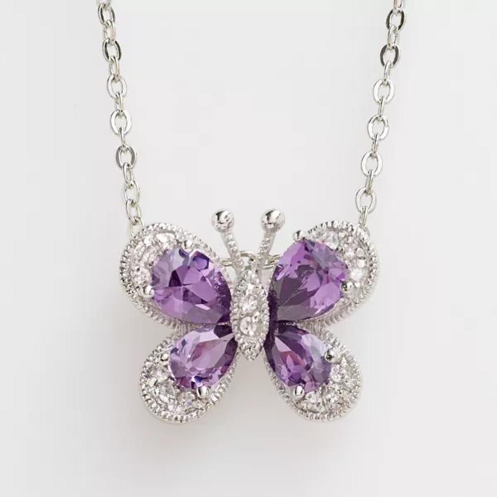 Cubic Zirconia Purple Jeweled Butterfly Necklace